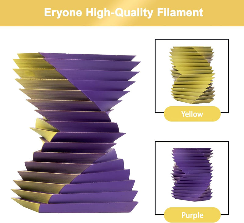 ERYONE Matte Zweifarbig PLA 3D Drucker Filament 1,75 mm +/- 0,03 mm, 1KG f¨¹r 3D-Drucker, Gelb & Lil