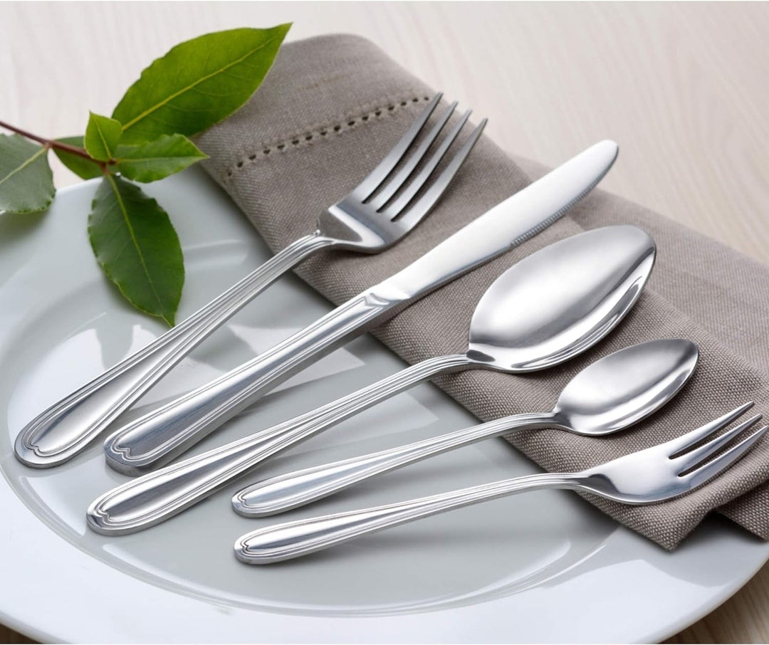 GRÄWE Besteckkoffer für 12 Personen, 100-teilig - Tafelbesteck-Set aus Edelstahl mit Fadendekor - Se