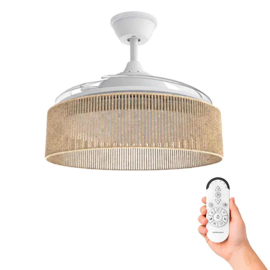 Mellerware - Deckenventilator mit Licht und Lampe Brizy Bright Rattan Sand | 3 Flügel | 106 cm Durch
