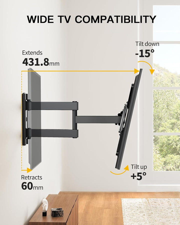 Alphamount TV Wandhalterung, Schwenkbare Neigbare TV Halterung für 26-60 Zoll LED LCD Flach & Curved