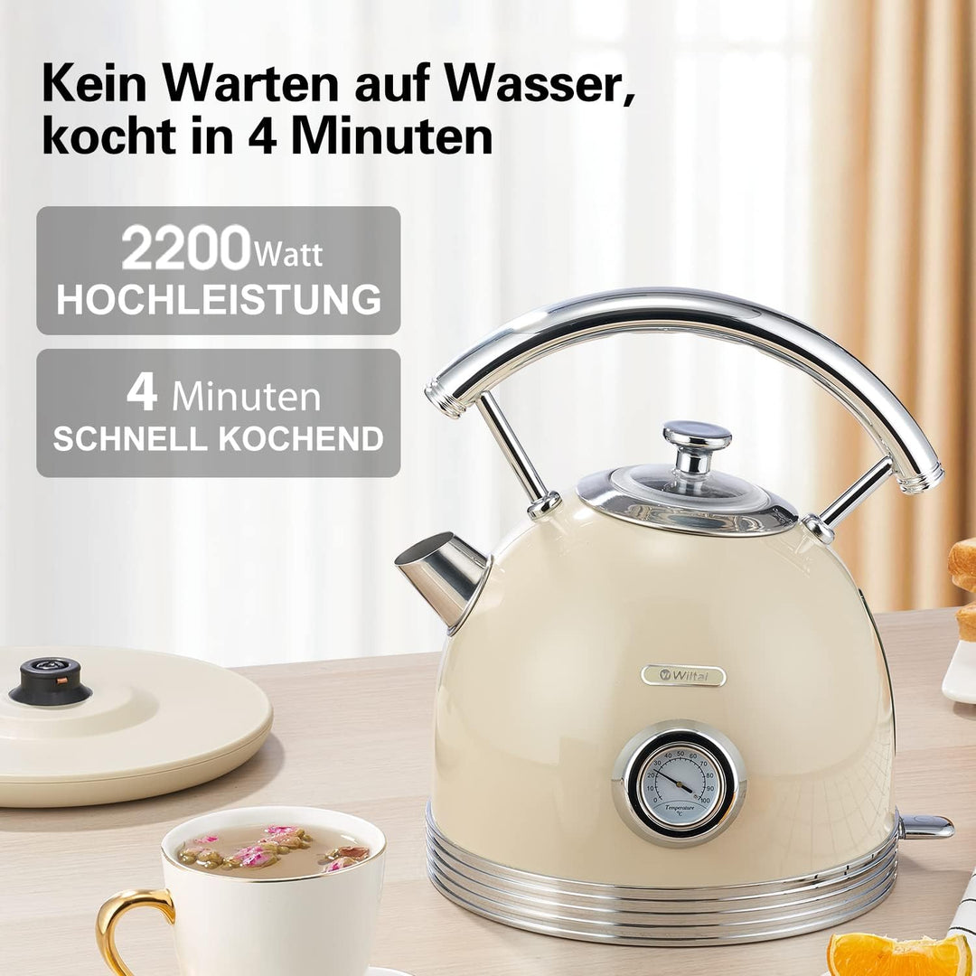 Wiltal Wasserkocher Retro, Edelstahl Design-Wasserkocher aus Elektrischer, Toaster Wasserkocher set