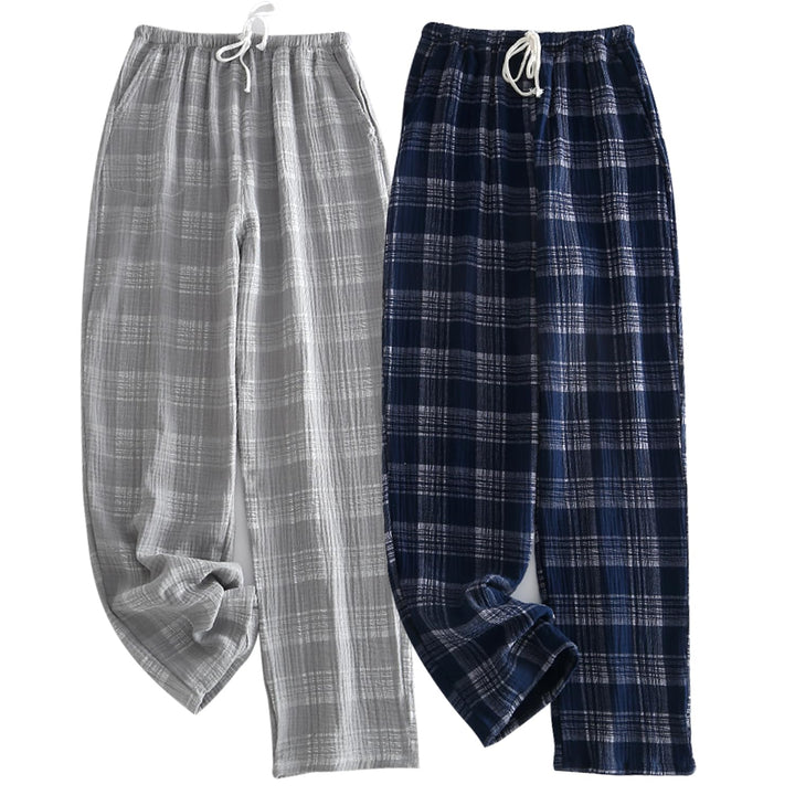 2er Pack Herren Schlafanzughose Baumwolle Pyjamahose Herren Lang Pyjamahose Karierte Nachtwäsche M 0