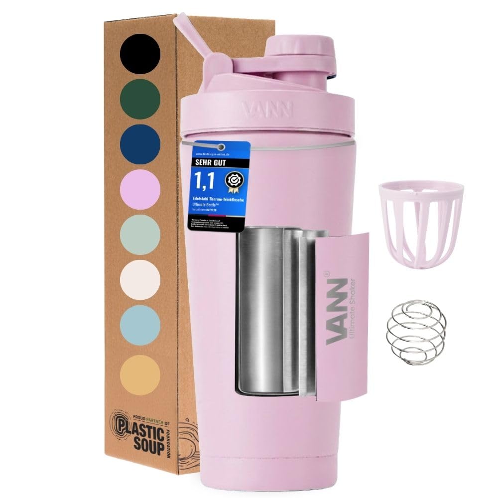 VANN Shaker Proteinshake 750ML - Thermo Shaker Edelstahl [12h kalt], Ideal als Schüttelbecher [Gym,