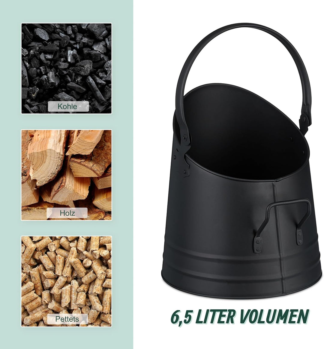 Relaxdays Kohleneimer, Schaufel, Henkel & Griff, 6,5 Liter, Kohle, Pellets, Briketts, Kaminzubehör,