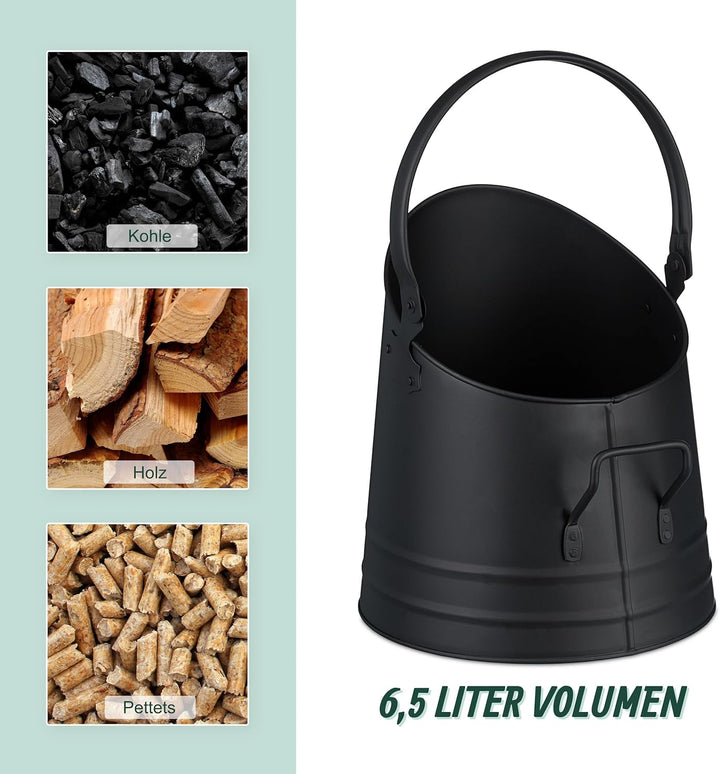 Relaxdays Kohleneimer, Schaufel, Henkel & Griff, 6,5 Liter, Kohle, Pellets, Briketts, Kaminzubehör,