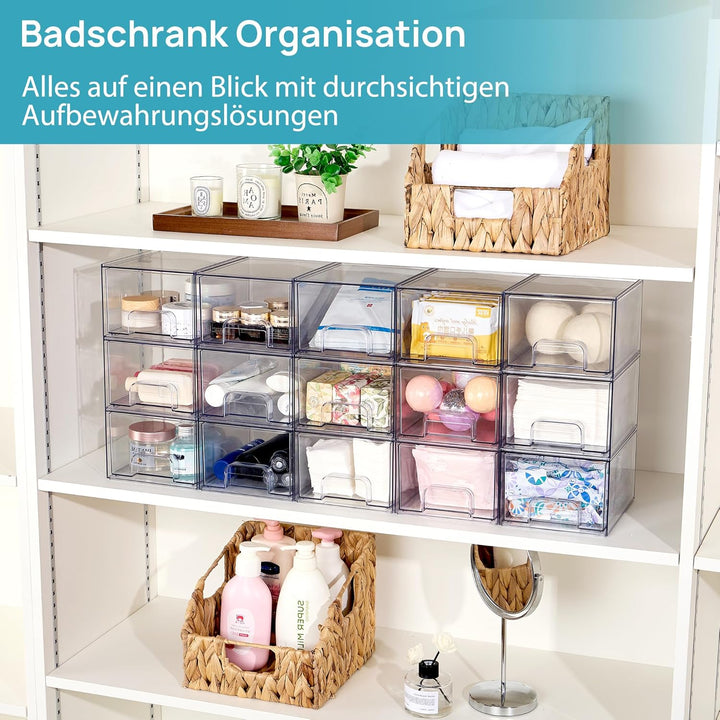 Vtopmart 4 Pack Stackable Storage Drawers, Acrylic Organiser with 32 Non-slip Mat, Acrylic Drawer Or