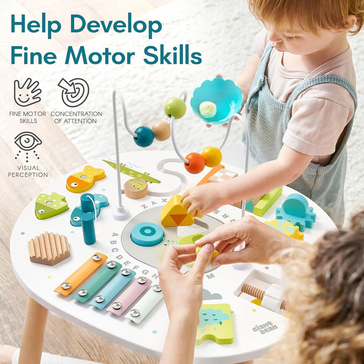 Giant bean Holz Aktivitätstisch für Kinder 1+, 11-in-1 Activity Tisch mit Lern und Motorik Spielzeug