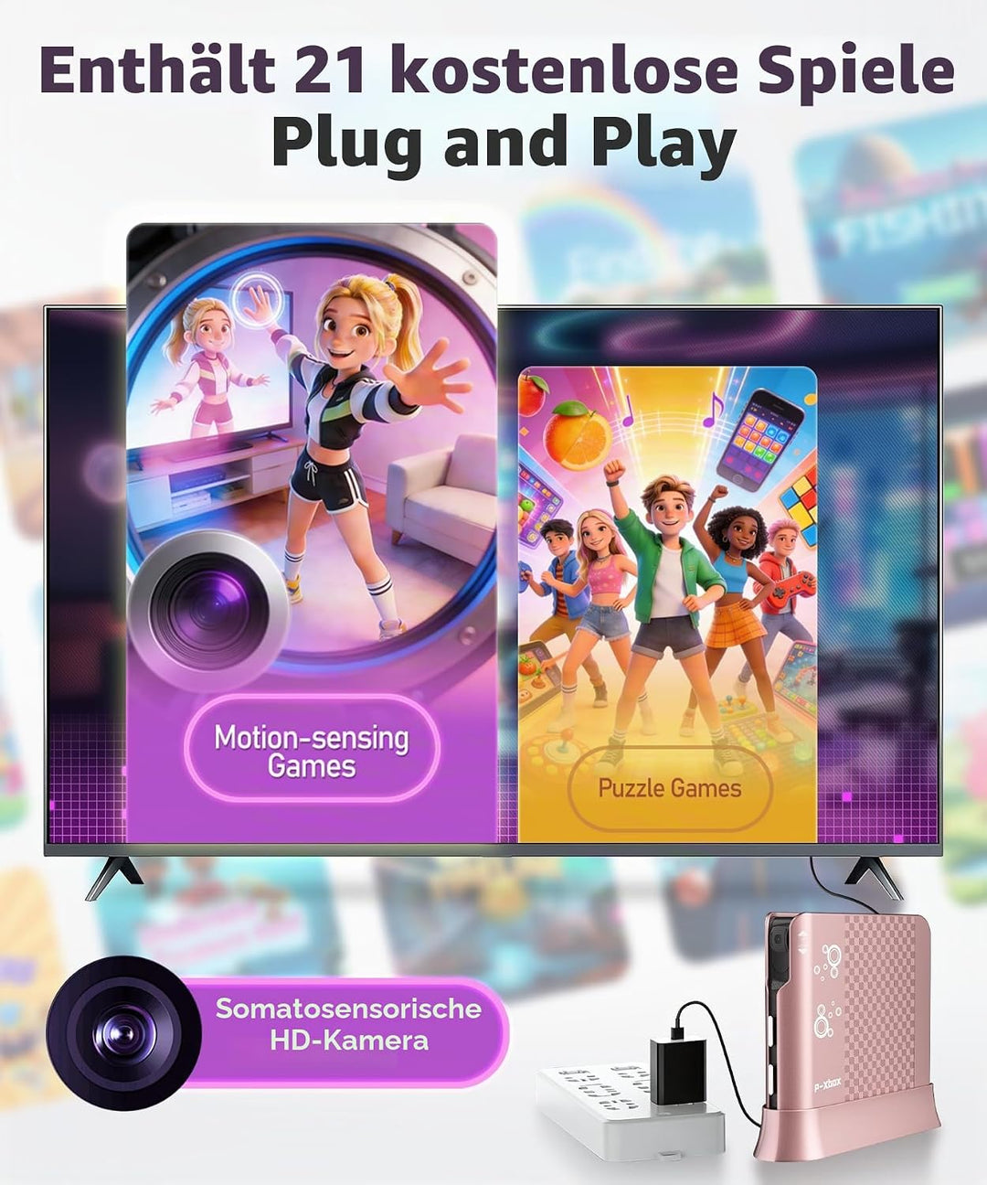 Spielkonsole für Kinder mit Bewegungsspielen, Plug &amp; Play TV-Spielkonsole, ideal für Indoor-Bewegung
