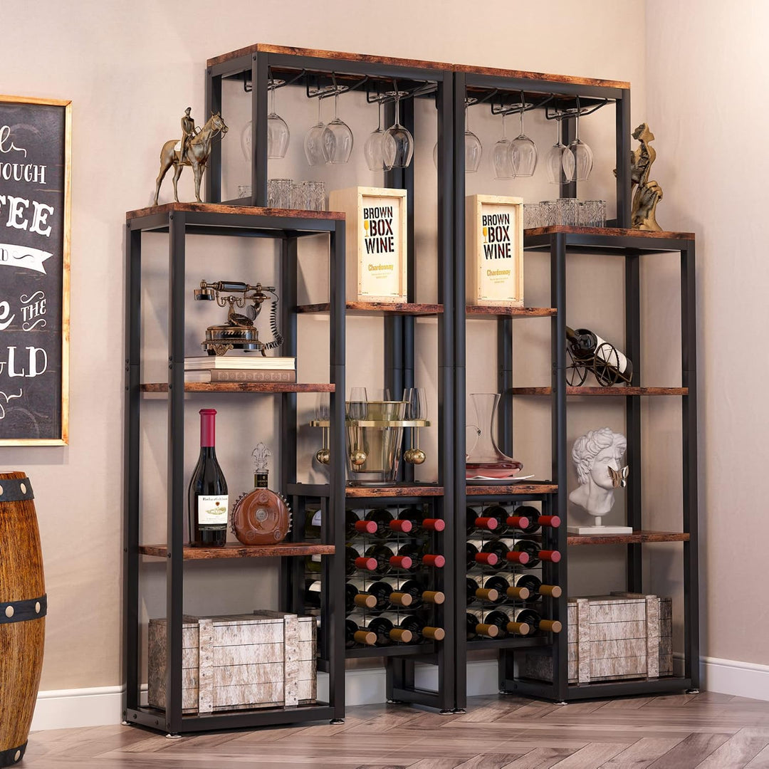 LITTLE TREE Weinregal, freistehend, 5-stöckig, Weinbäckerregal, Weinregal mit Glashalter und Weinauf