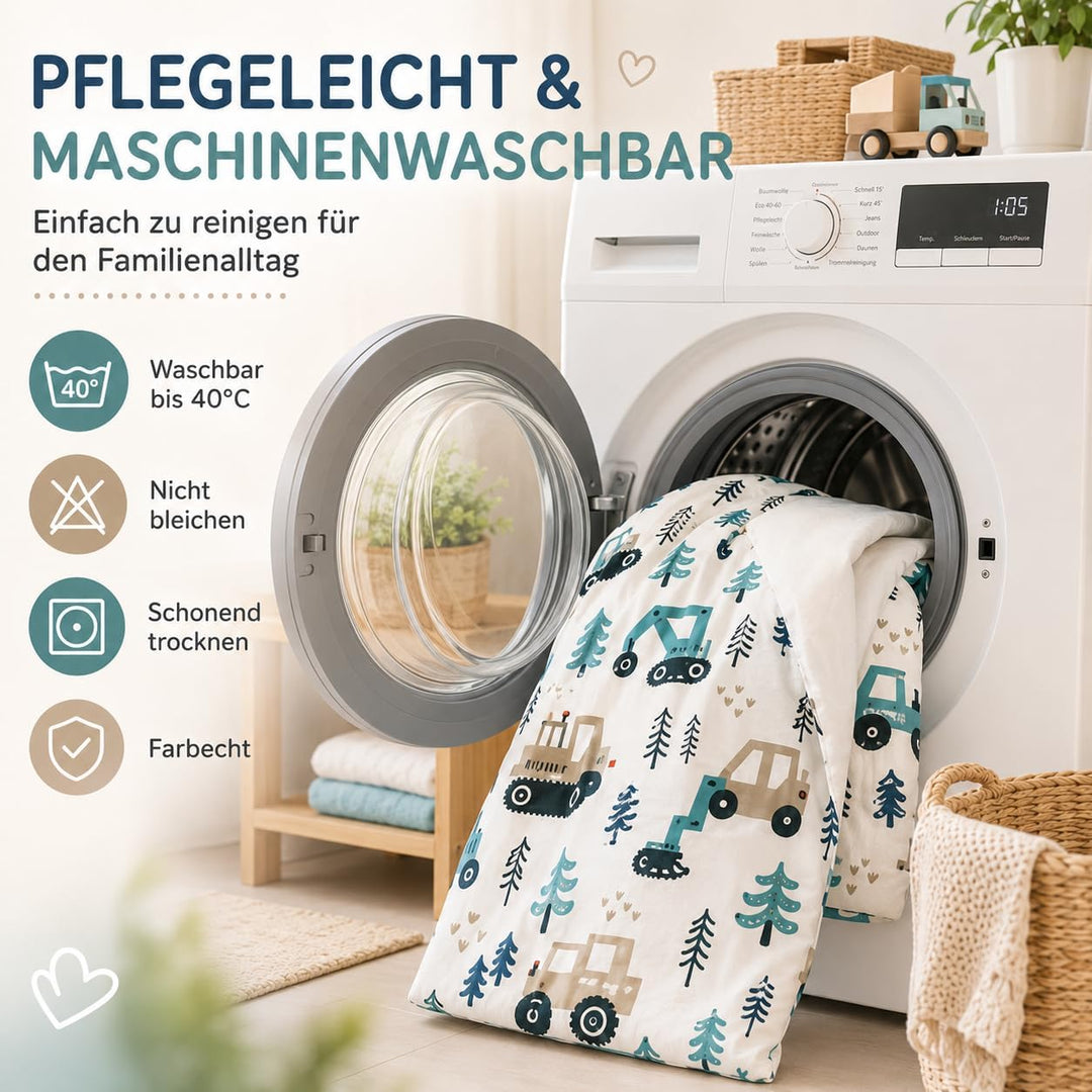 DJDEA Bagger Kinderbettwäsche 135x200 Junge Weich Mikrofaser | Baustellen Motiv Bettwäsche Kinder mi