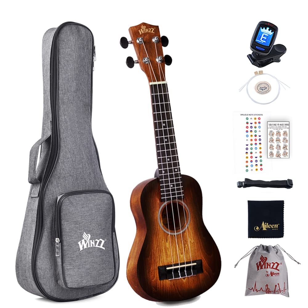 Winzz 21" Sopran Ukulele Anfänger Set Kinderm Erwachsene, Einzigartiges Farbdesign, mit Tasche, Stim
