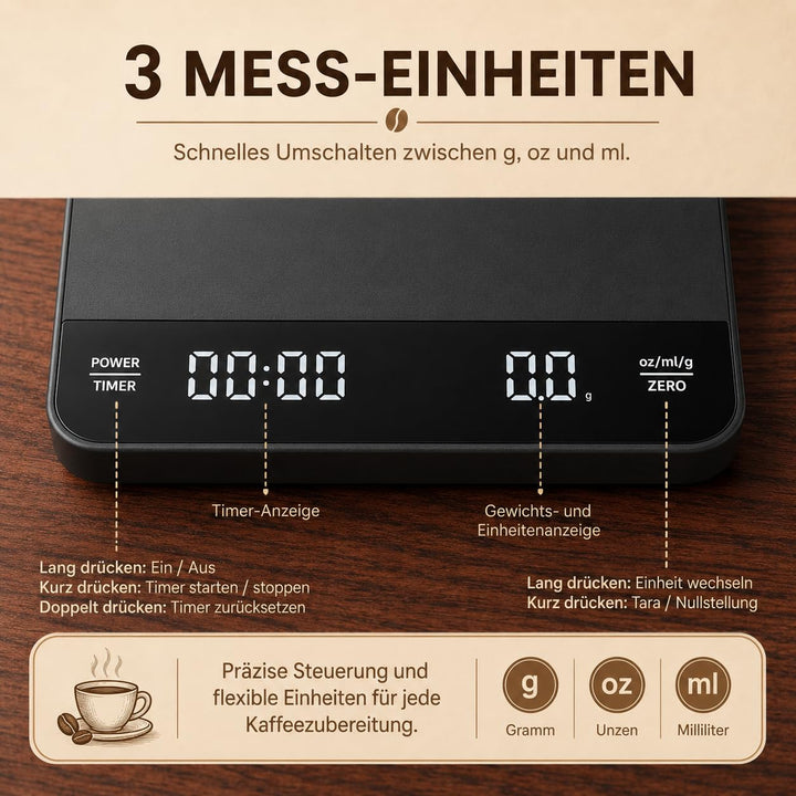 Digitale Kaffeewaage mit Timer Barista Waage, Mattschwarz, Mattschwarz