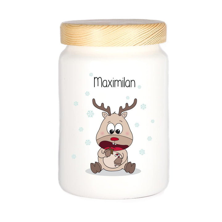 Herz & Heim® Keksdose personalisiert mit Ihrem Wunschnamen zu Weihnachten für Ihre Plätzchen (Rentie