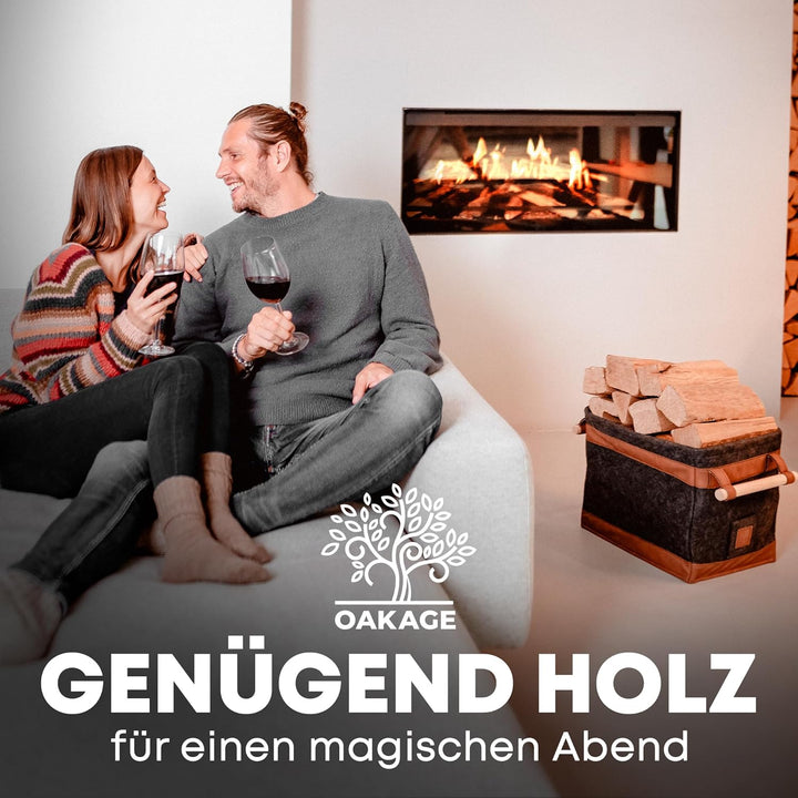 OAKAGE® Holzkorb für Kaminholz Gross [Schmutzabweisendes Innenfutter und Lederboden] Kaminholzkorb F