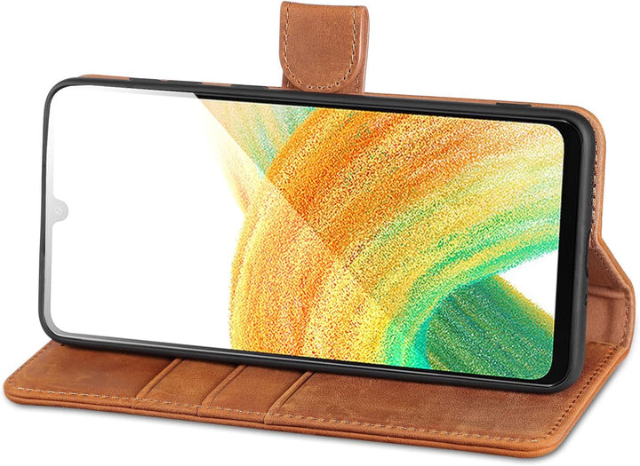 LENSUN Echtleder Hülle für Samsung Galaxy A33, Handyhülle Echt Lederhülle [Kartenfach] [RFID Schutz]
