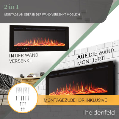 Heidenfeld Elektrokamin HF-WK200 - 𝟯 𝐉𝐀𝐇𝐑𝐄 𝐆𝐀𝐑𝐀𝐍𝐓𝐈𝐄 - 1500 Watt - Wandeinbau - LED Kamin mit 10 Farb