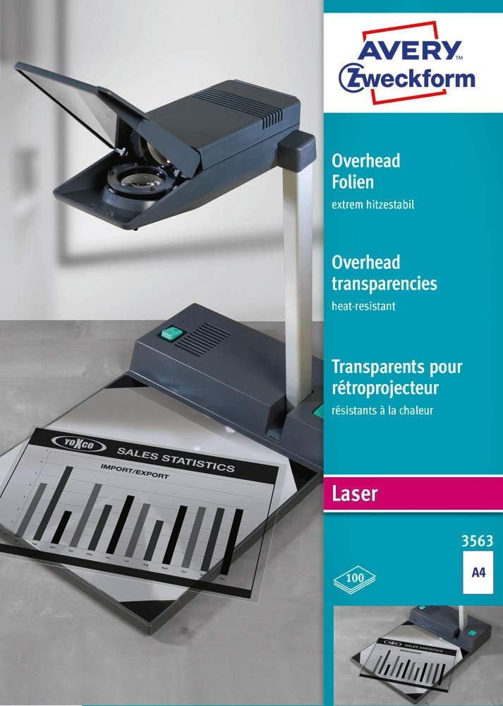 AVERY Zweckform 3563 Overhead-Folien für S/W Laserdrucker und -Kopierer (100 Transparentfolien, A4,