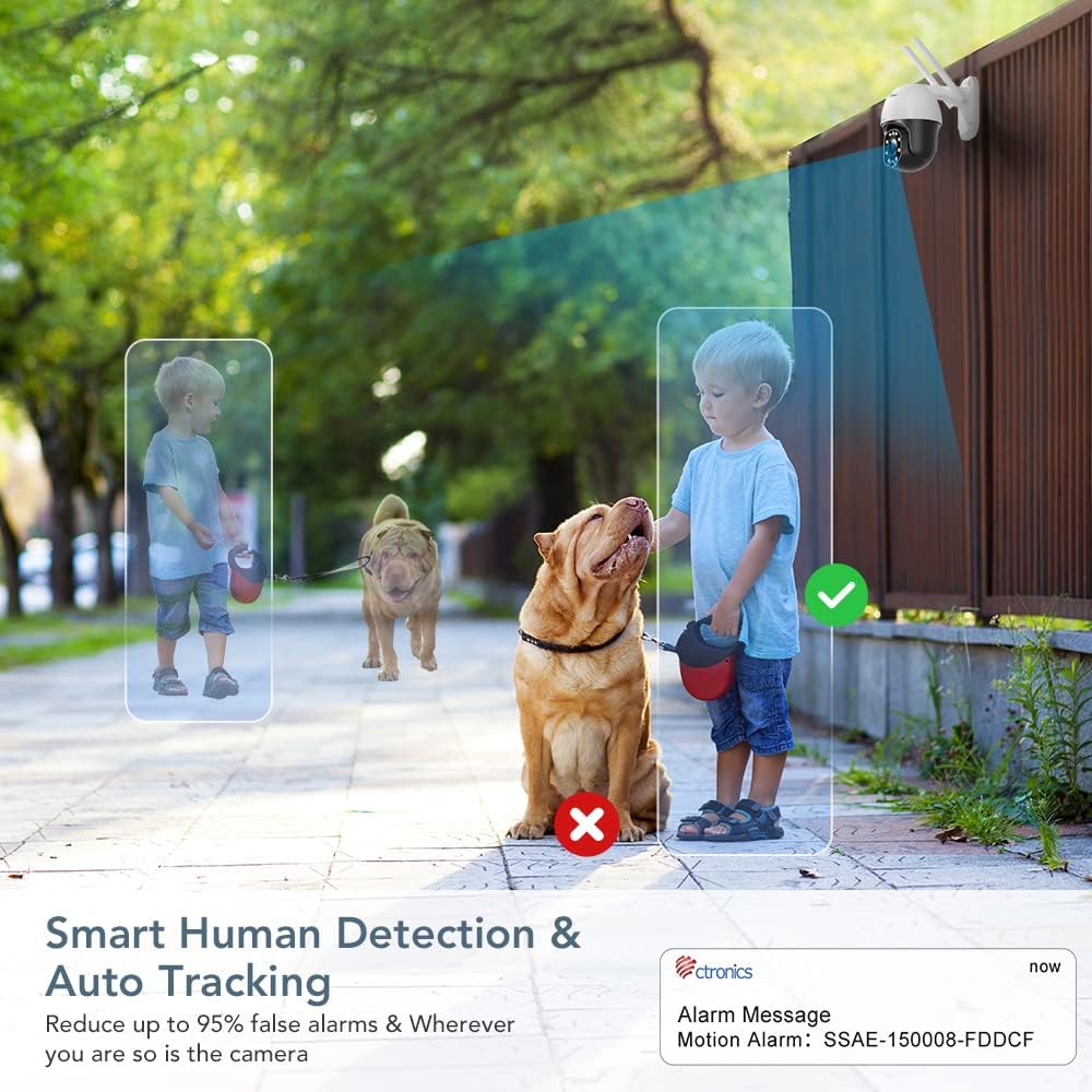 4X Optischer Zoom Überwachungskamera Aussen WLAN, Ctronics PTZ Dome WiFi IP Kamera Outdoor mit Mensc