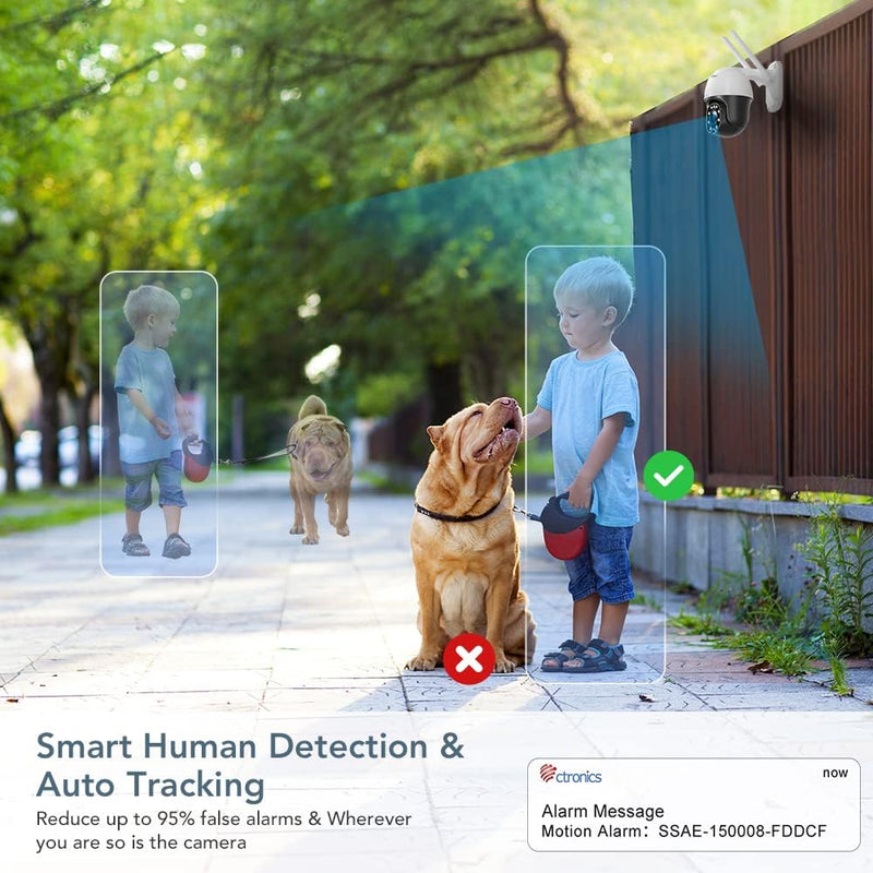 4X Optischer Zoom Überwachungskamera Aussen WLAN, Ctronics PTZ Dome WiFi IP Kamera Outdoor mit Mensc