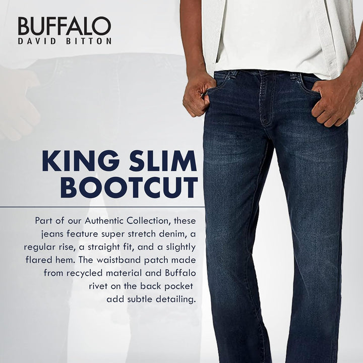 Buffalo David Bitton Herren Slim Boot King Denim Jeans 30W / 30L Whiskered And Sanded Indigo, 30W /