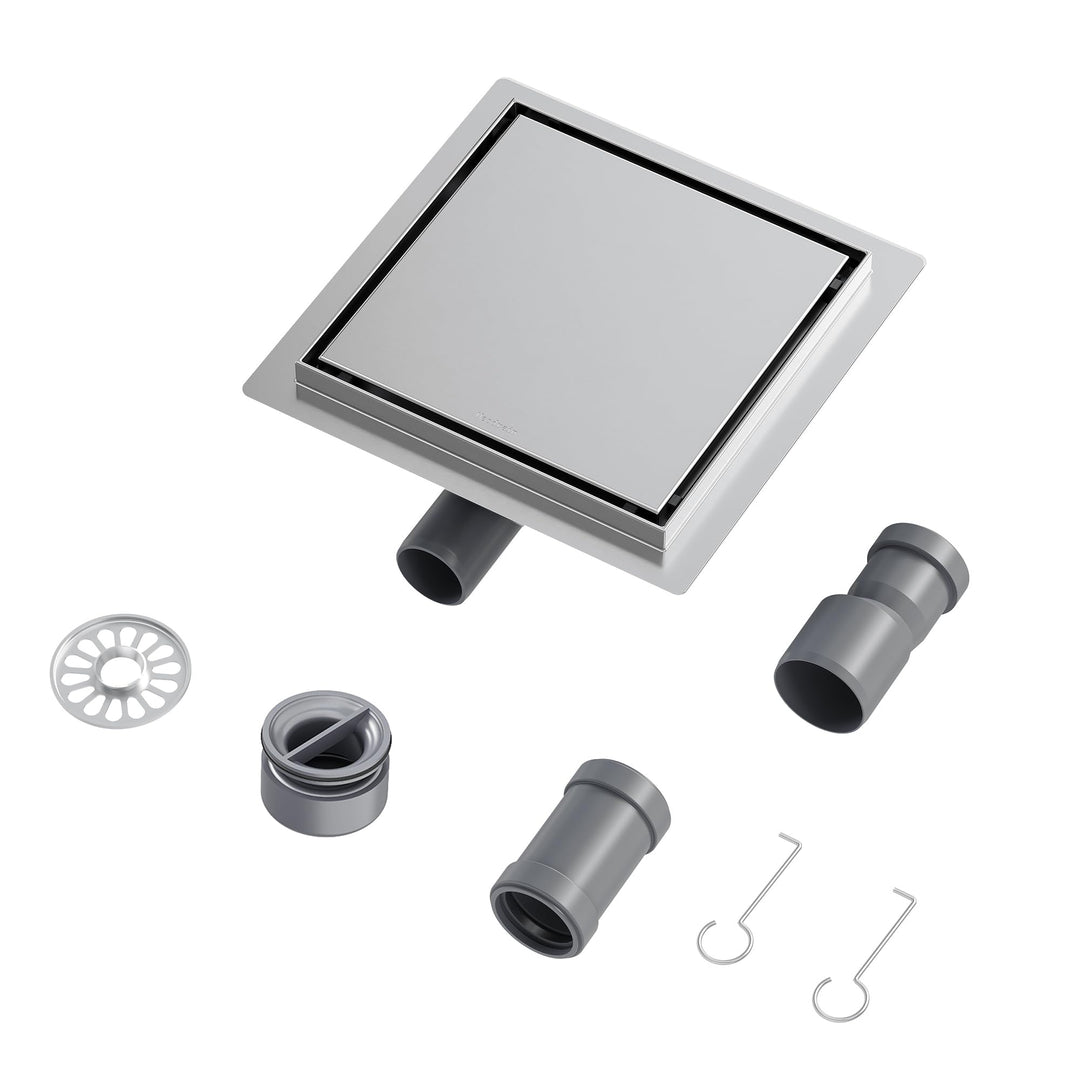 Neodrain Bodenablauf Dusche Edelstahl Duschrinne Quadratisch 20 x 20 cm mit 360° Siphon, Geruchsvers