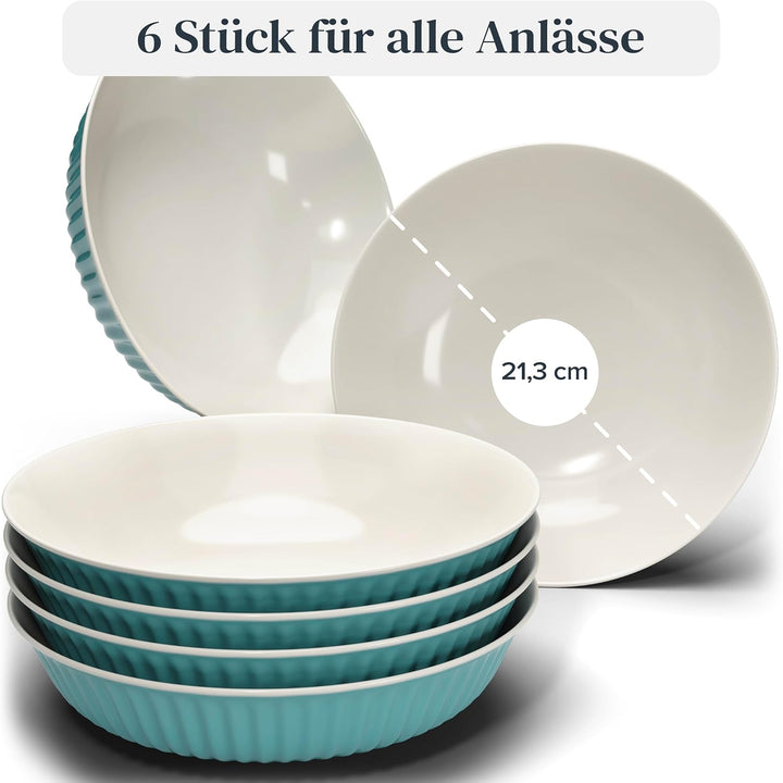 Suppenteller 6er Set Hygge Serie - Premium Steingut, Kratzfest, Für Spülmaschine, Mikrowelle - Styli