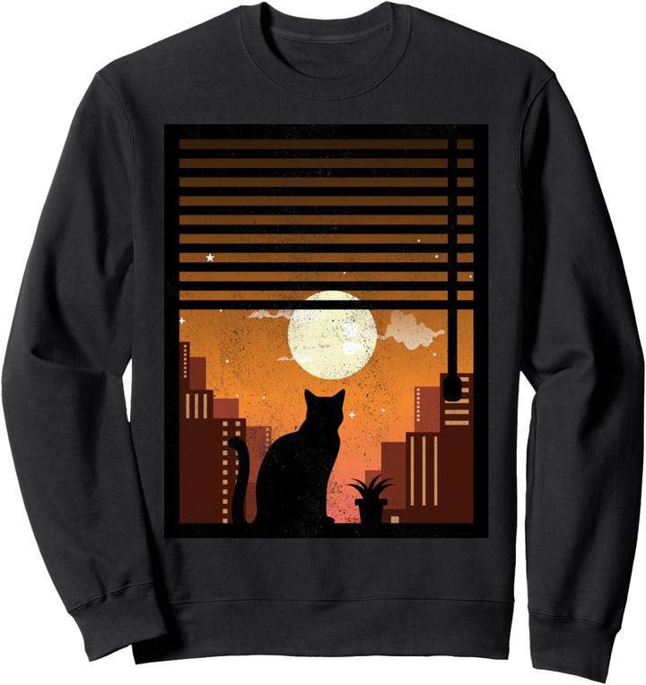 Melancholie Katze Retro Streifen Vintage Mond Katzenmotiv Sweatshirt