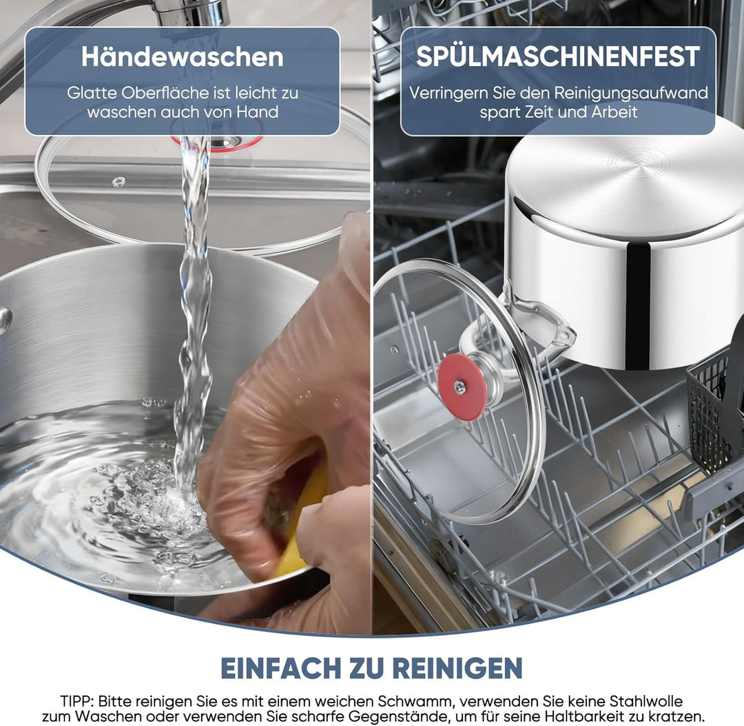 Kochtopf, Onader 3-Lagen Edeastahl Topf Induktion, 5,6L Kochtöpfe Nudeltopf Suppentopf mit Glasdecke