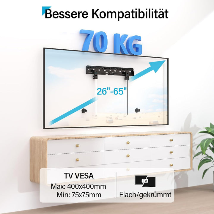 TV Wandhalterung ohne Bohren für 26-65 Zoll TV bis zu 70KG, Rigipswand No Stud Fernseher Halterung m
