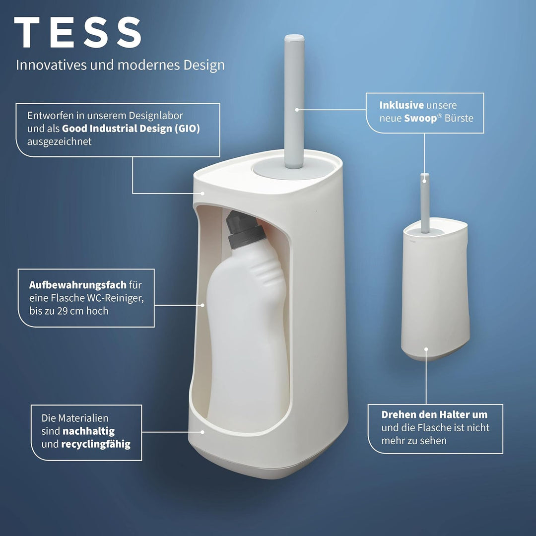 Tiger Tess Toilettenbürstenhalter freistehend, mit Aufbewahrungsfach für Reiniger und flexibler Swoo