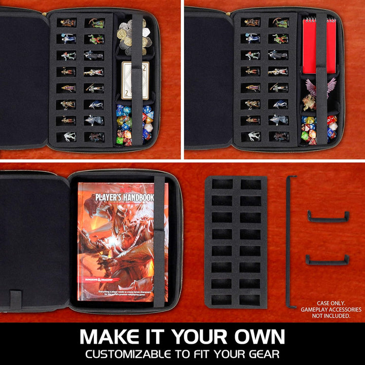 ENHANCE RPG-Organizer-Etui – DND-Ordner mit integriertem Charakterbogenhalter, Würfelrollbereich, he