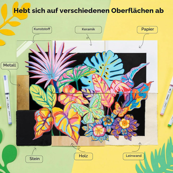 Ohuhu Acrylstifte mit Pinselspitze 48 Farben – Auto-Tintenregulierung, Hochdeckende Acrylic Markers,