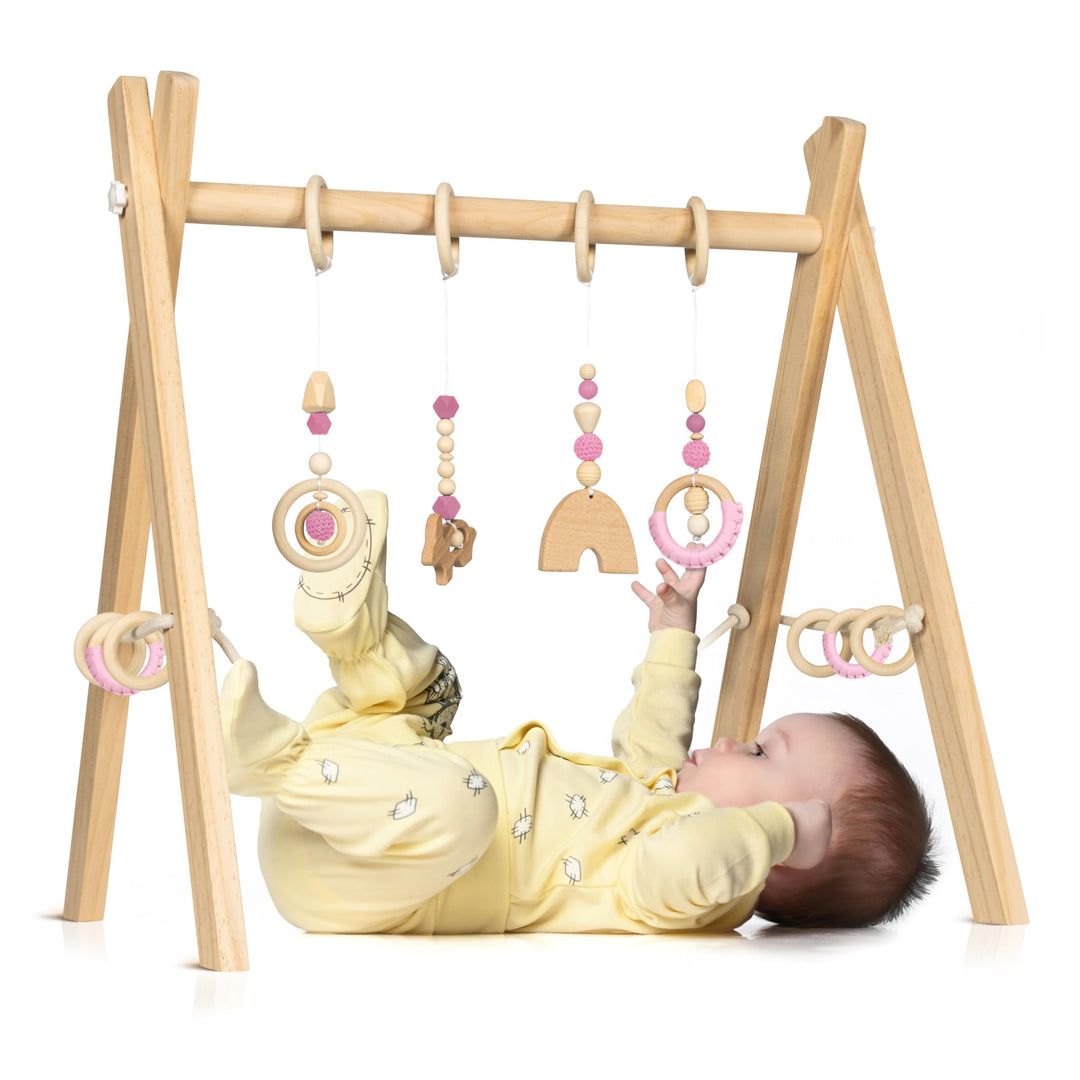 Spielbogen Baby aus Holz für Mädchen - Schadstofffreis Spieltrapez Baby Spielzeug ab 0 Monaten für W