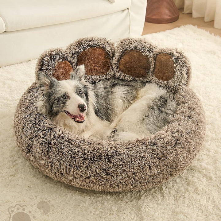 Jiupety Pet Round Hundebett von Pfote Form,Beruhigendes Donut-Hundebettn für mittlere und kleine Hun