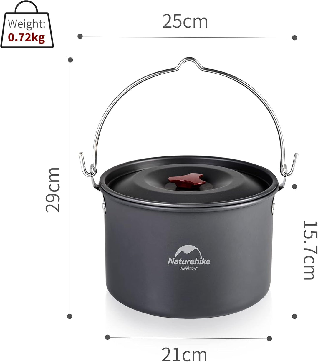 Naturehike Camping Suppentopf Kochgeschirr mit Deckel Gross Outdoor Tragbares Hängetopf Kochset für