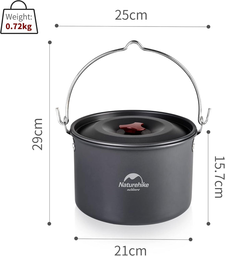 Naturehike Camping Suppentopf Kochgeschirr mit Deckel Gross Outdoor Tragbares Hängetopf Kochset für