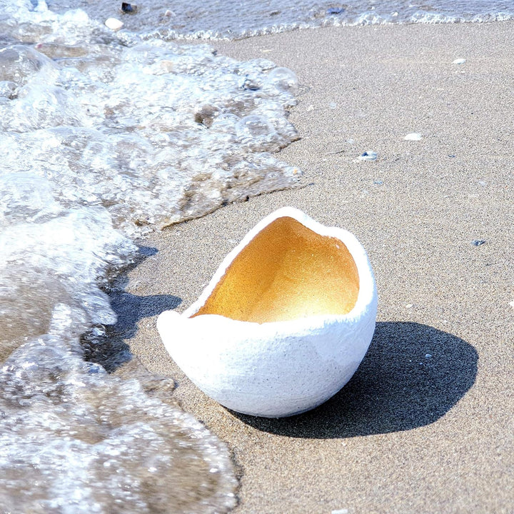 Lichtschale gold - M (20cm) - Beton weiss - Unikat handmade - Windlicht - Geburtstagsgeschenk - Deko
