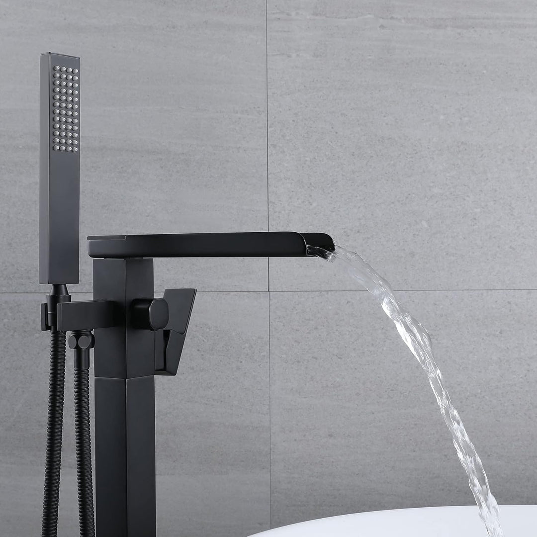 Standarmatur Freistehend Wannenarmatur Wasserfall Schwarz,Messing,Freistehende Wannenarmatur,Einhand