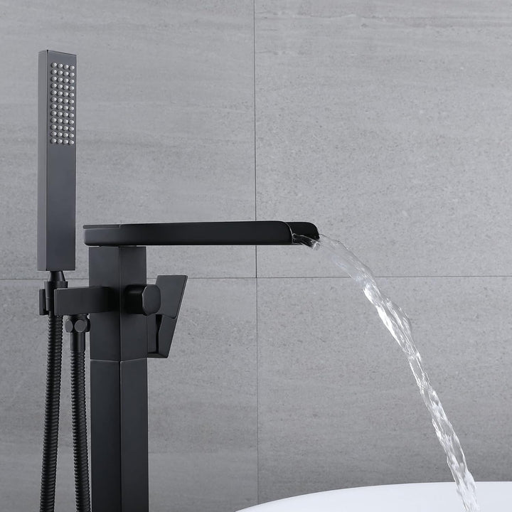 Standarmatur Freistehend Wannenarmatur Wasserfall Schwarz,Messing,Freistehende Wannenarmatur,Einhand