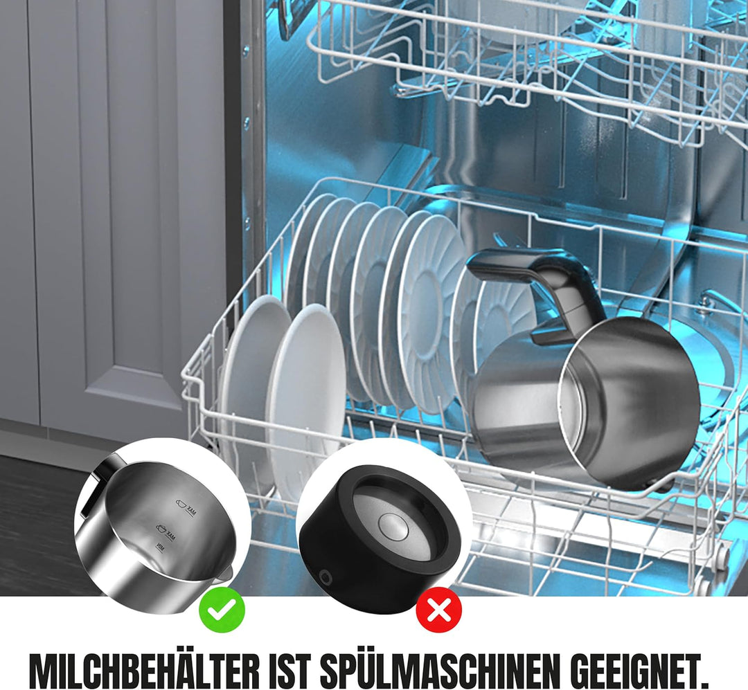 Heinrich´s Milchaufschäumer, 250ml Kapazität, Elektrischer 4in1 Milchaufschäumer, 360° drehbare Basi