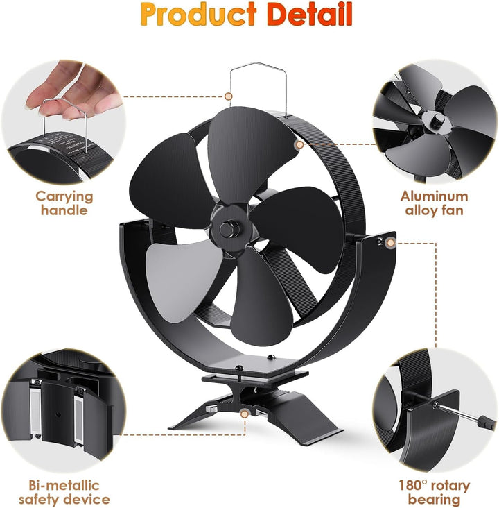 Yontwe Kaminventilator 3 IN 1 Magnetisch 180° Rotation 5 Klingen Leiser Kamin Ventilator Ofenventila