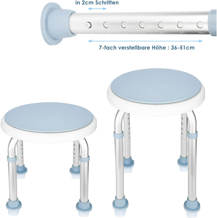 Duschhocker 360° Drehbarer Duschstuhl Duschsitz Höhenverstellbar Duschhilfe mit rutschfesten Gummifü