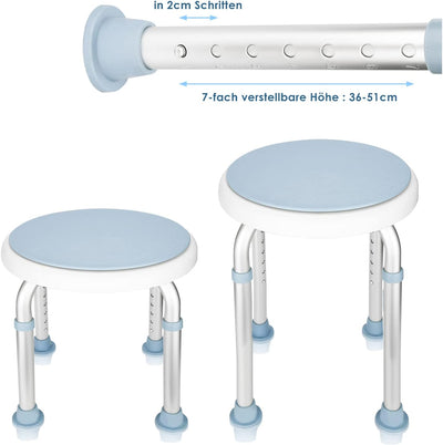 Ikodm Duschhocker Badhocker 360°Drehbarer Duschstuhl Badehocker Höhenverstellbar Duschhilfe Anti-Rut