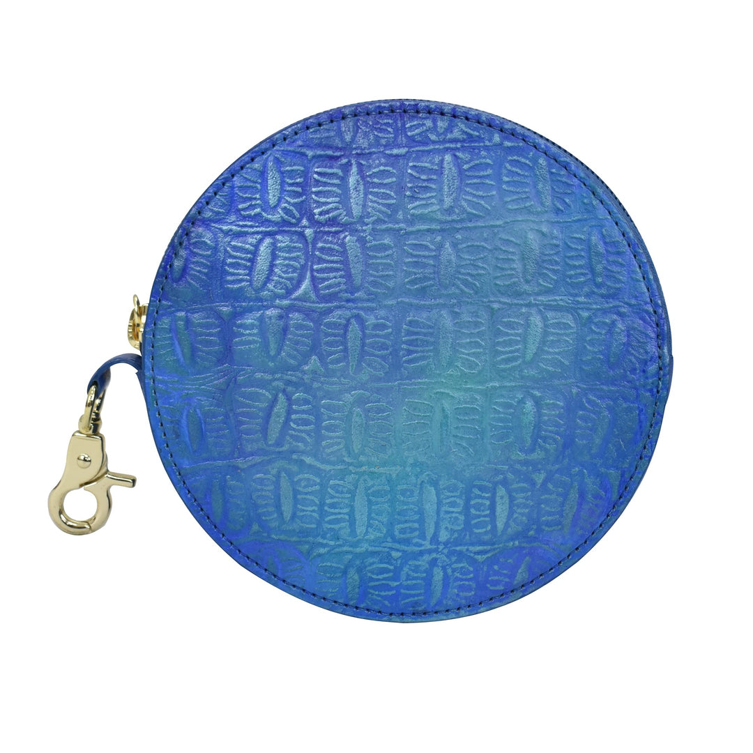 Anuschka Münzbeutel aus Echtleder, handbemalt, Rund - Croco Embossed Peacock, Croco Embossed Peacock