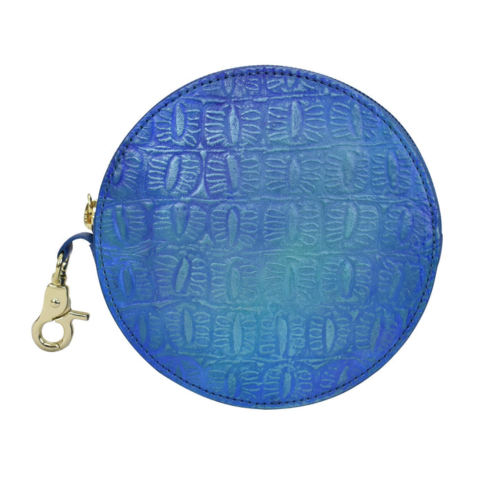 Anuschka Münzbeutel aus Echtleder, handbemalt, Rund - Croco Embossed Peacock, Croco Embossed Peacock