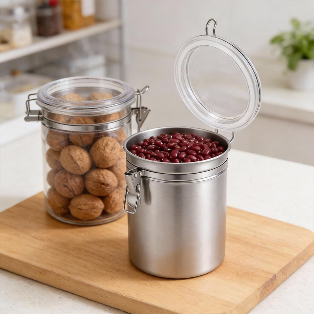 FUNSUEI 3er Set Kaffeedose Edelstahl 1800 ml, Kaffeebehälter Luftdicht mit Transparente Dekel, 12,5