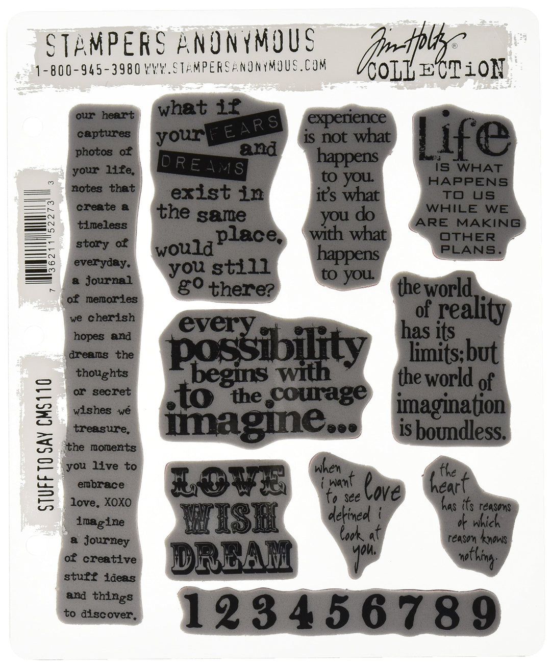 Stampers Anonymous Tim Holtz Haftstempel 17,8 x 22,7 cm, Stuff 2 Say