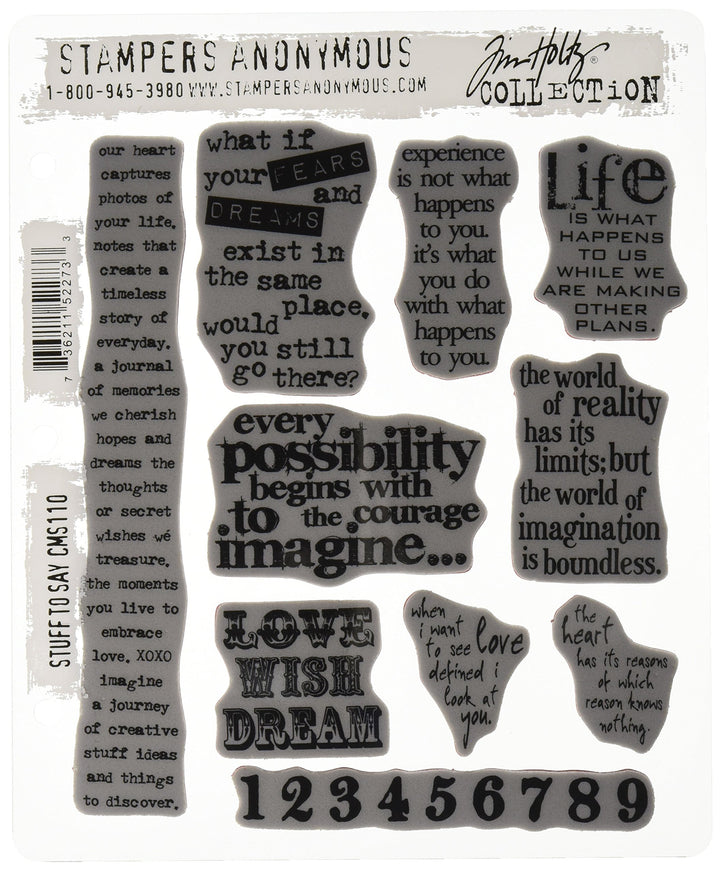 Stampers Anonymous Tim Holtz Haftstempel 17,8 x 22,7 cm, Stuff 2 Say