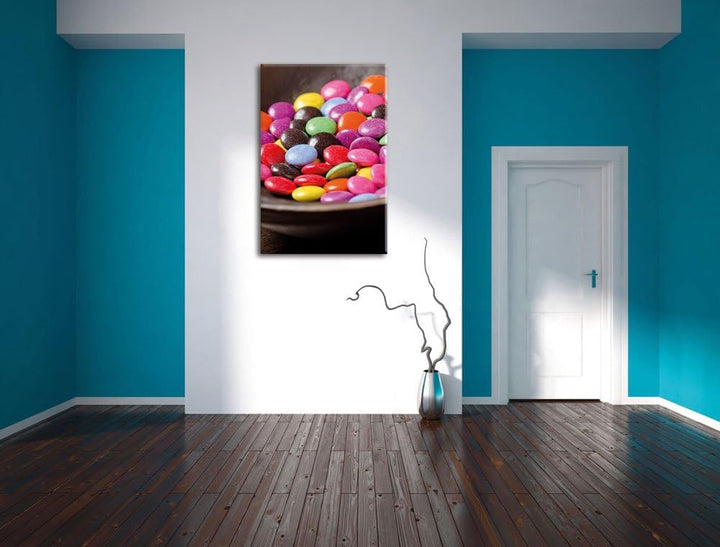 Pixxprint Schokolade Smarties Süssigkeiten als Leinwandbild/Grösse: 100x70 / Wandbild/Kunstdruck/fer