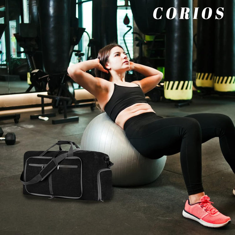 CORIOS Reisetaschen Duffle Bag für Herren/Damen 65L Faltbare Sporttasche Fitnesstasche Schwimmtasche